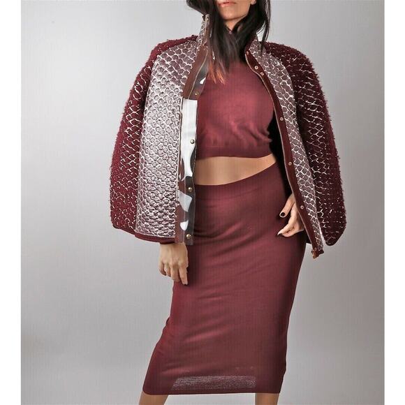 ALEXANDER WANG Burgundy Red Quilted Wool Contrasted Nylon Coat Jacket Size XS - Picture 1 of 12